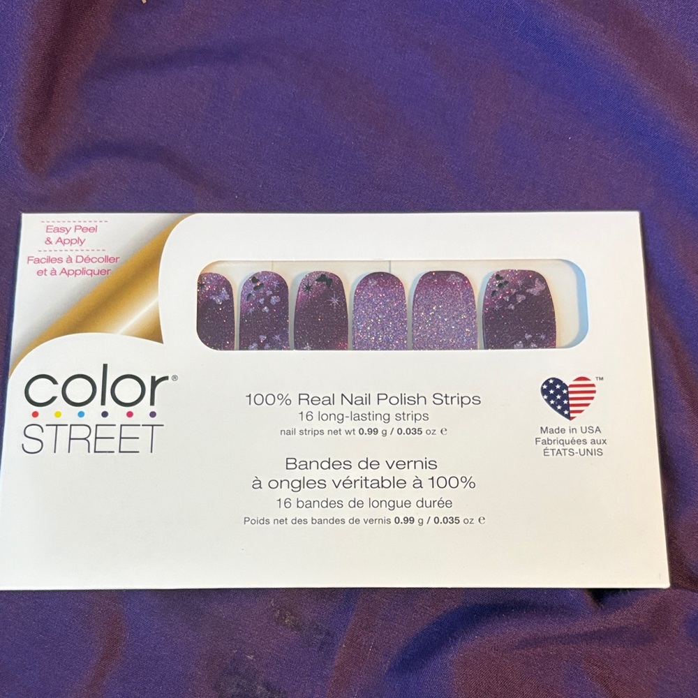 Color Street Sparkling Purple BUTTERFLY Design Nail Strips